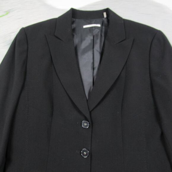 TAHARI Black Three-Button Zigzag Stitch Notch Collar Suit Jacket Blazer Size 14 - Picture 2 of 11